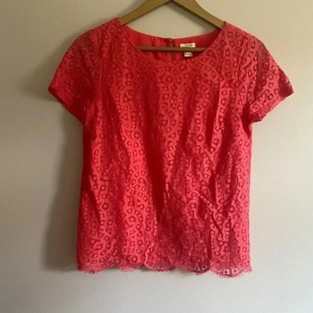 J. Crew Coral Lace Top - Picture 3 of 14